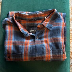prAna orange and blue cozy light weight flannel size XL tall